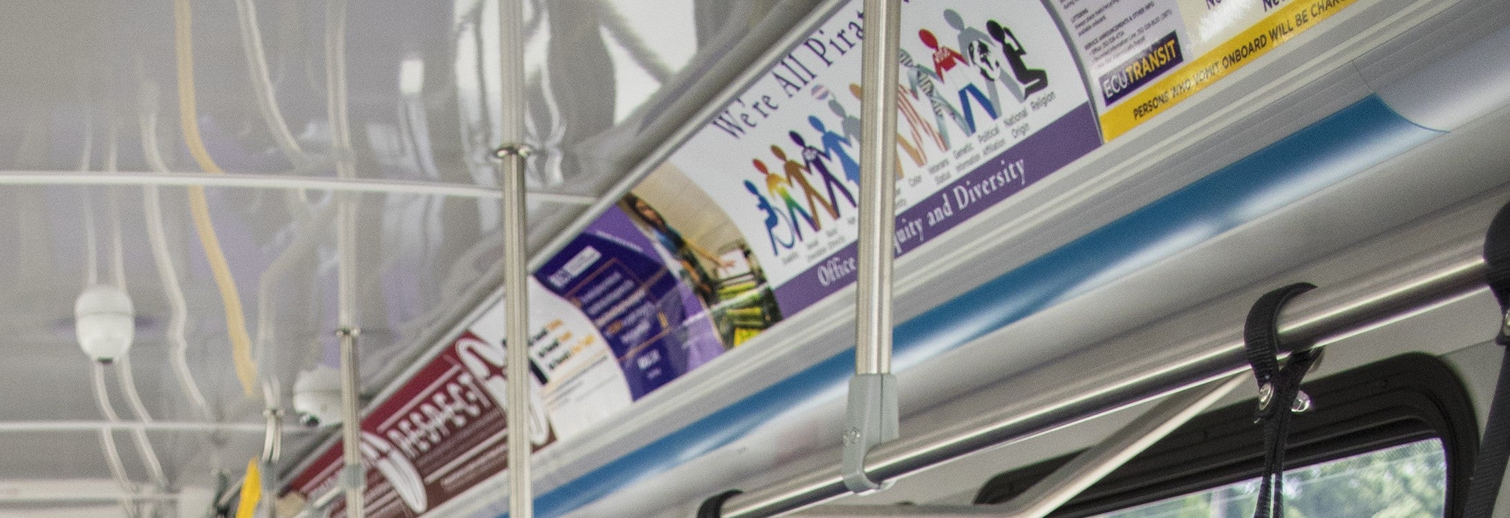 Advertisements displayed in bus interior